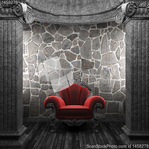 Image of stone columns and chair