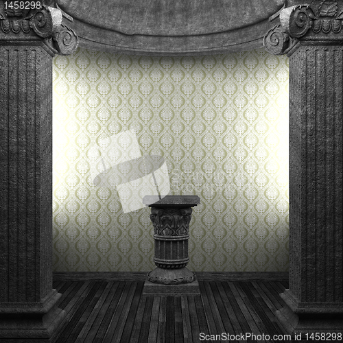 Image of stone columns, pedestal and wallpaper