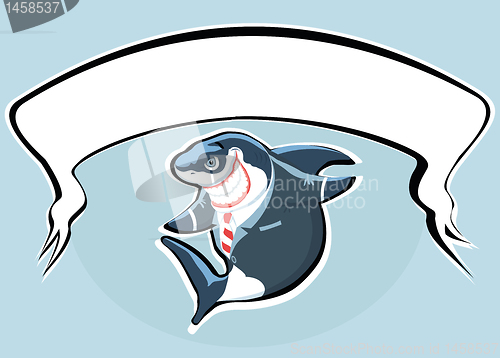 Image of Cartoon smiling shark in the suit with copy space  