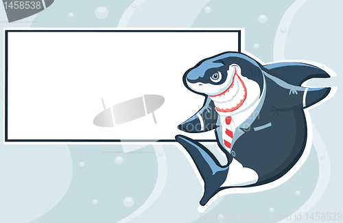 Image of Cartoon smiling shark in the suit with copy space  