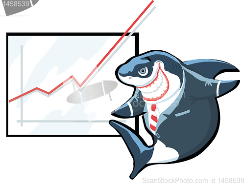 Image of Successful cartoon shark in suit giving presentation  