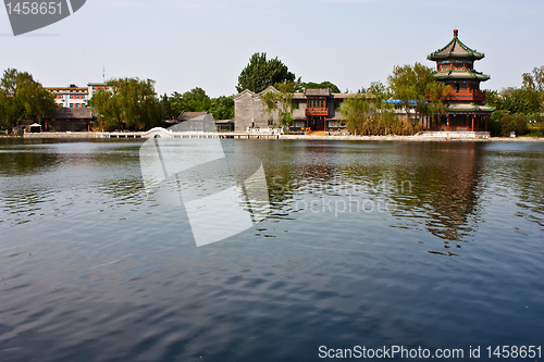 Image of Chinese tower and lake