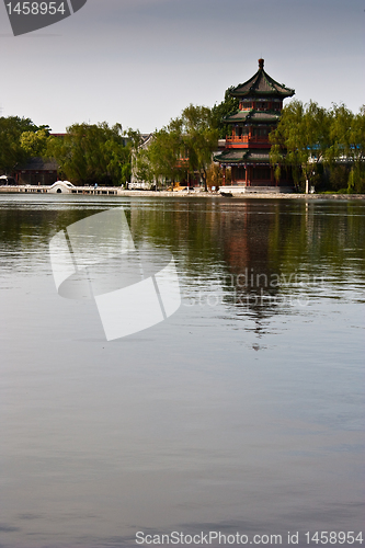 Image of Chinese tower and lake
