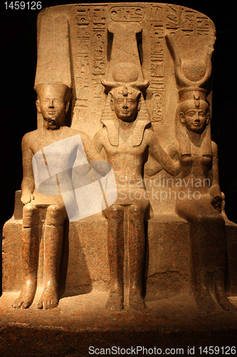 Image of Statue of Ramesses II with Amun and Hathor - front view
