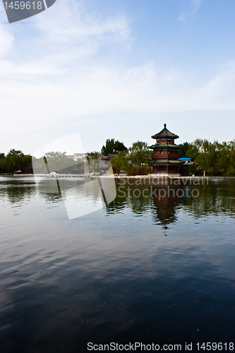 Image of Chinese tower and lake