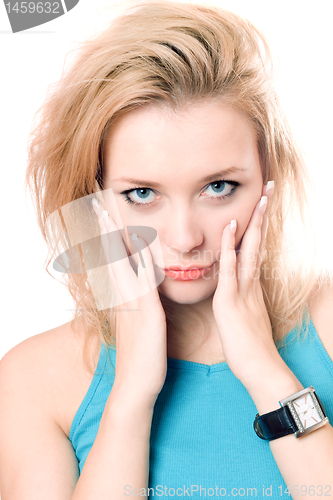 Image of Closeup portrait of a playful attractive blonde