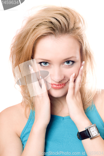 Image of Closeup portrait of a smiling attractive blonde