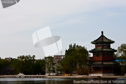 Image of Chinese tower and lake