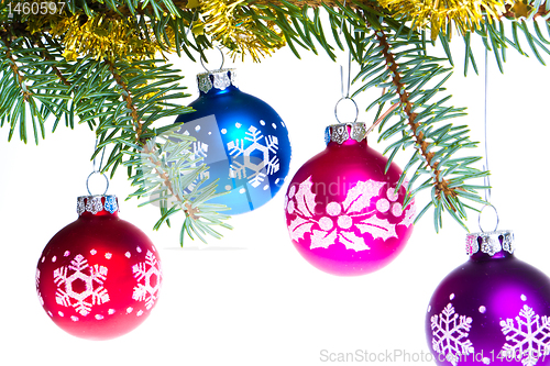 Image of christmas balls on spruce branch