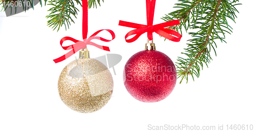 Image of christmas balls hanging from tree