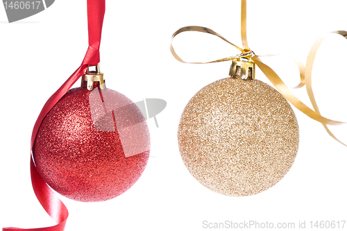 Image of christmas balls with ribbon