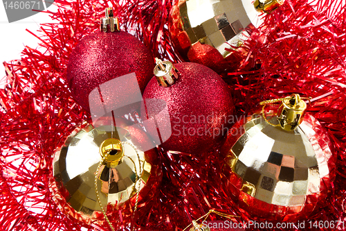 Image of christmas balls with tinsel