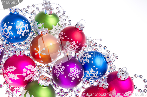 Image of christmas balls with snowflake symbols