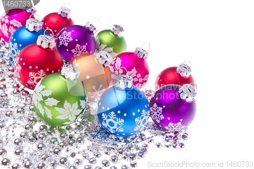 Image of christmas balls with snowflake symbols