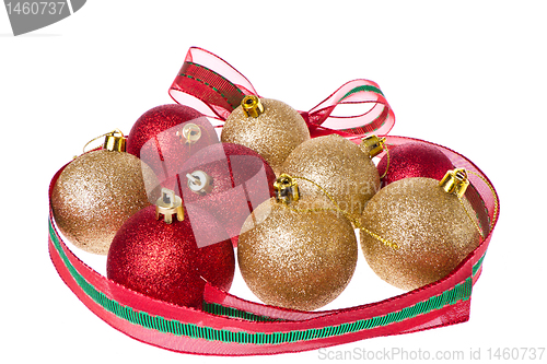 Image of christmas balls with big ribbon around