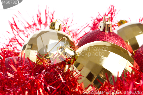 Image of christmas balls with tinsel