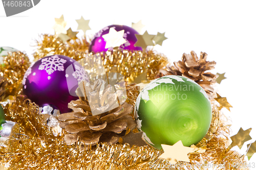 Image of christmas balls with tinsel