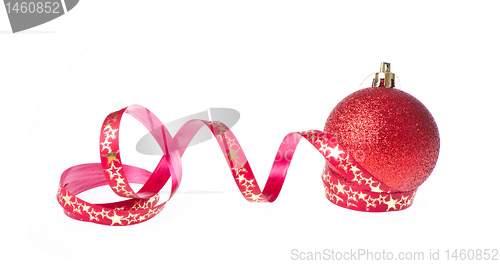 Image of red christmas ball with ribbon
