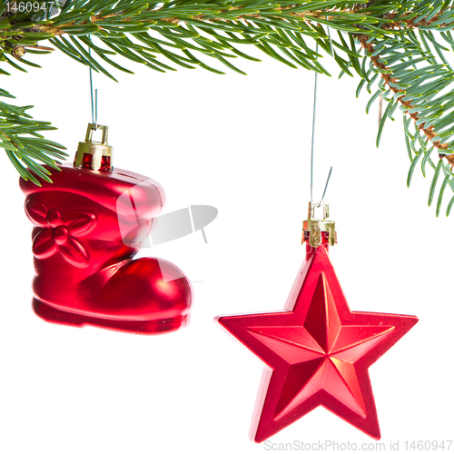 Image of red christmas decoration on the tree