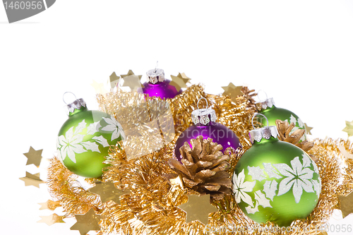 Image of christmas balls with tinsel
