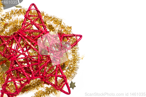 Image of red christmas star with golden tinsel