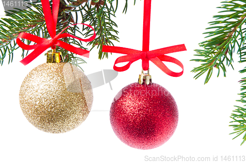 Image of christmas balls hanging from tree