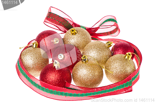 Image of christmas balls with big ribbon around