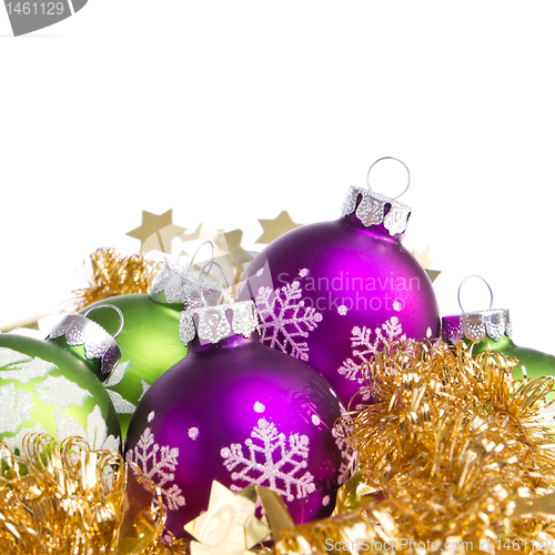 Image of christmas balls with tinsel