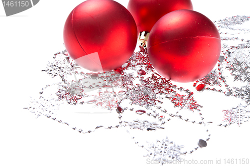 Image of christmas balls with snowflake tinsel