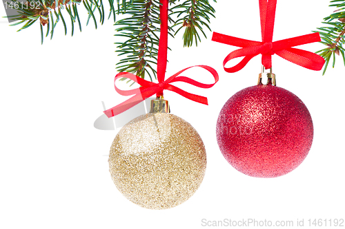 Image of christmas balls hanging from tree