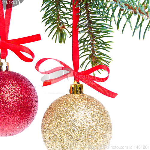 Image of christmas balls hanging from tree