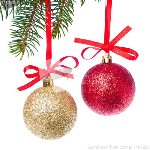 Image of christmas balls hanging from tree