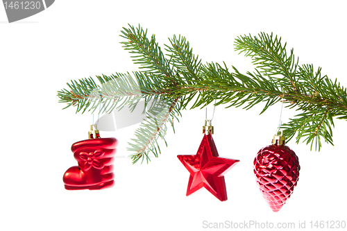 Image of red christmas decoration on the tree