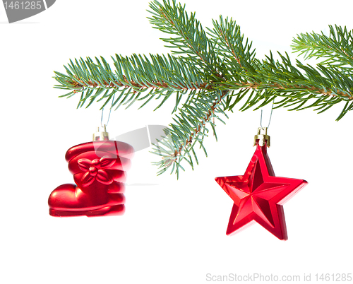 Image of red christmas decoration on the tree