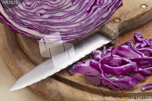 Image of red cabbage and knife