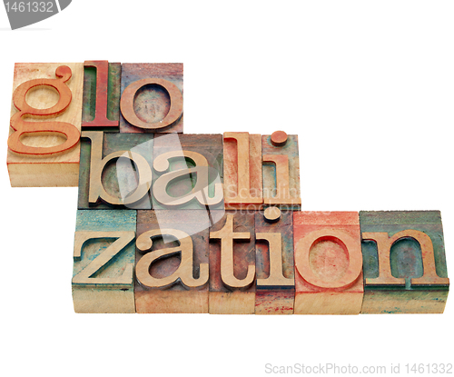 Image of globalization word in letterpress type