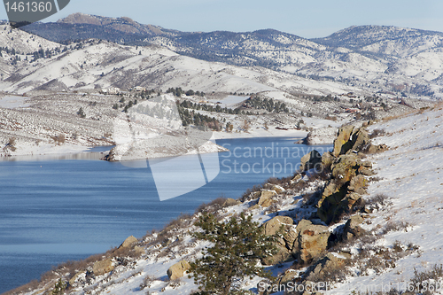 Image of mountain lake in winter scenery