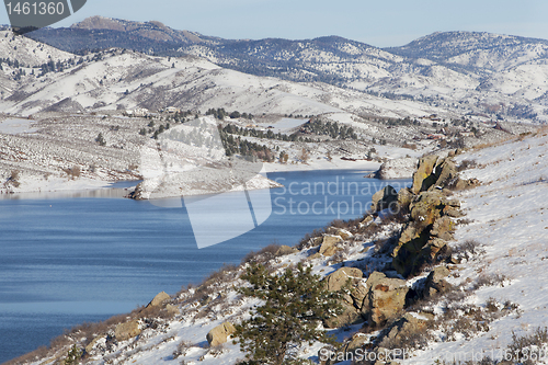 Image of mountain lake in winter scenery
