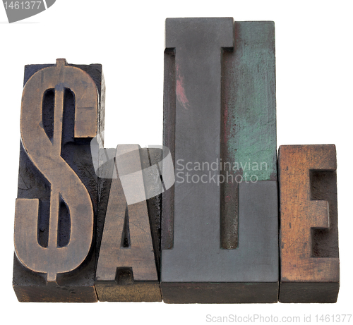 Image of sale word in letterpress type
