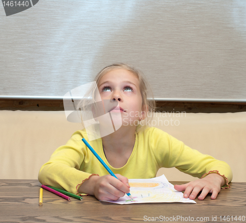 Image of Girl has thought of drawing.