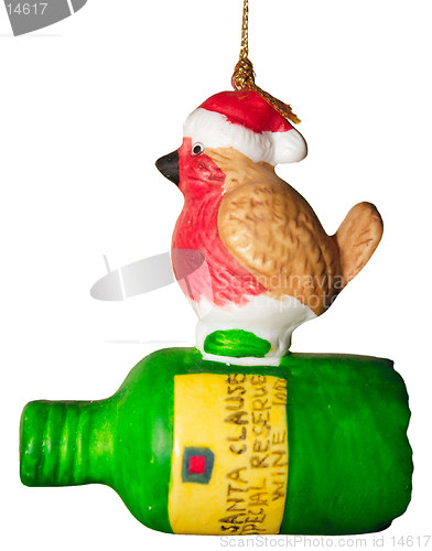 Image of robin on a bottle isolated over white