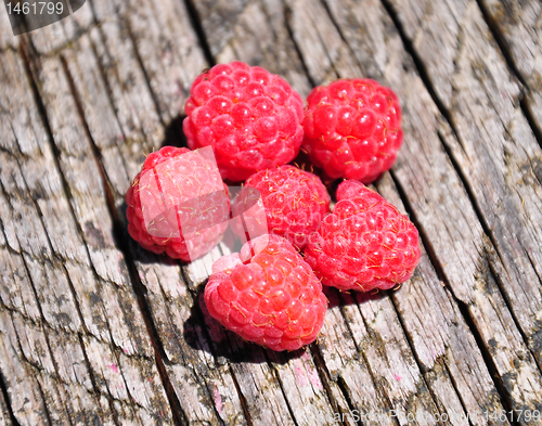 Image of Raspberries on wood