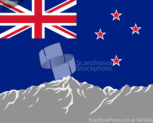 Image of Mountains with flag of New Zealand