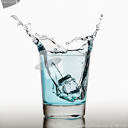 Image of Ice cubes splashing into glass of water