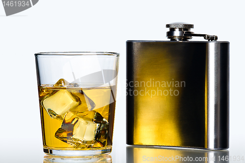 Image of Hip flask and Whisky on the rocks