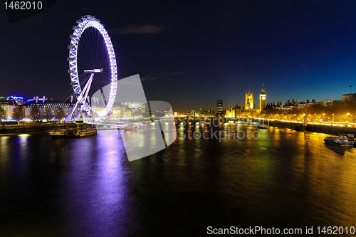 Image of London eye night cityscape