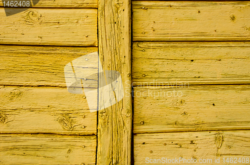 Image of Old wooden painted wall architectural backdrop.