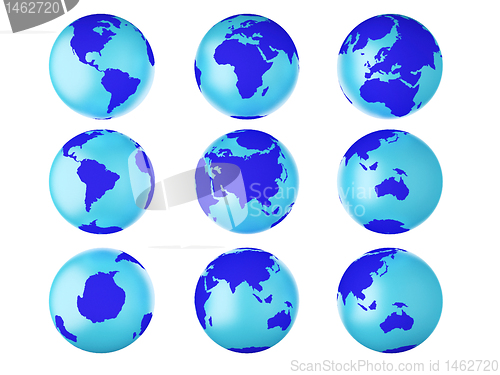 Image of collection of earth globes end.