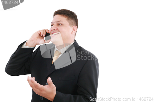 Image of Business man talking on the phone isolated over white 