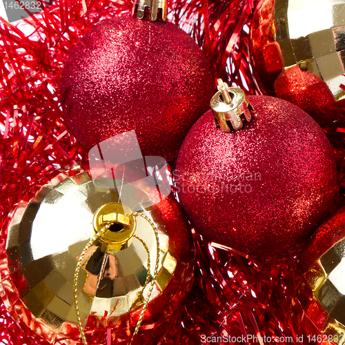 Image of christmas balls with tinsel